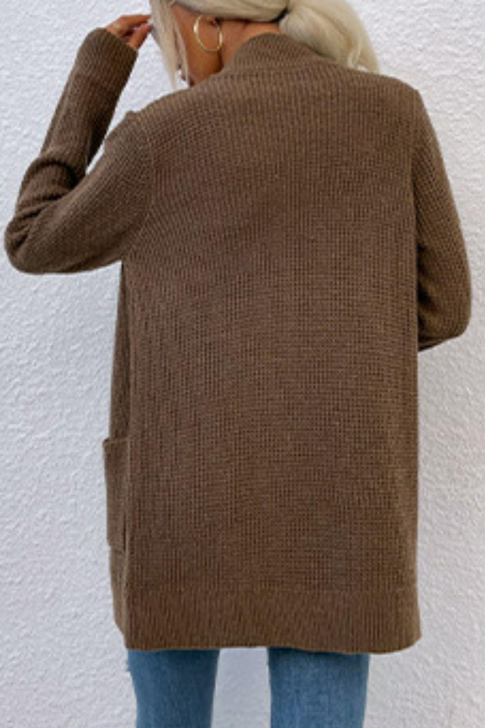 Open Front Rib-Knit Cardigan with Pockets Carauana Store