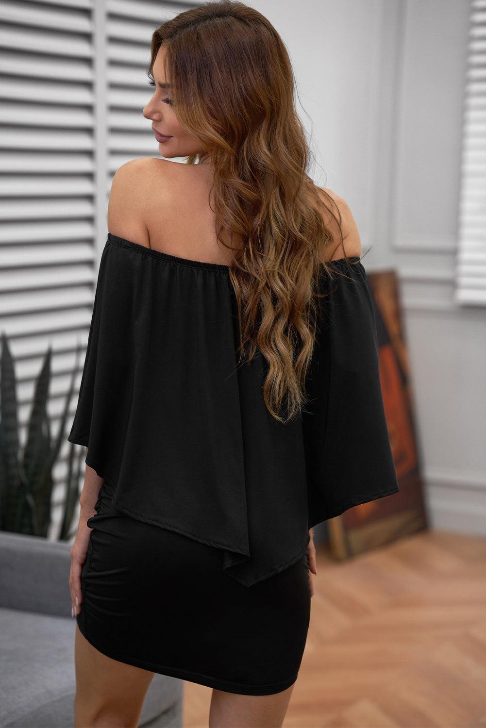 Off-Shoulder Three-Quarter Sleeve Mini Dress Carauana Store