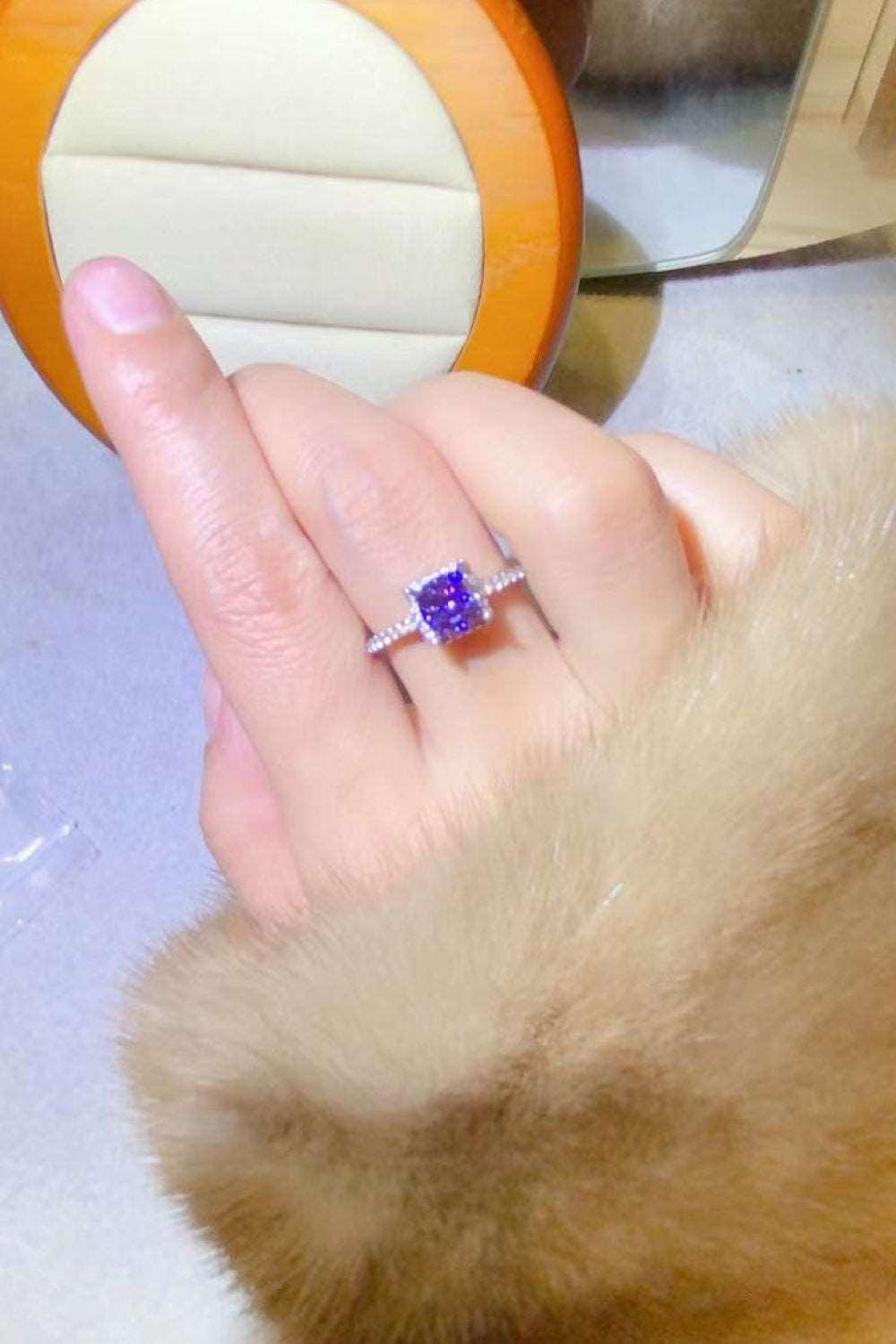1 Carat Moissanite Platinum-Plated Square Ring Carauana Store