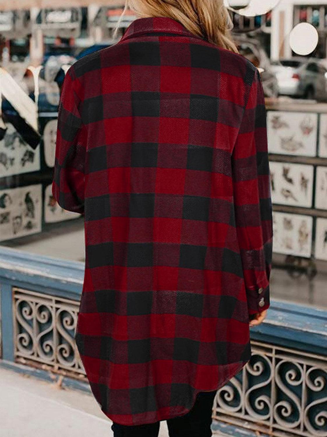 Plaid Snap Down Long Sleeve Jacket Carauana Store