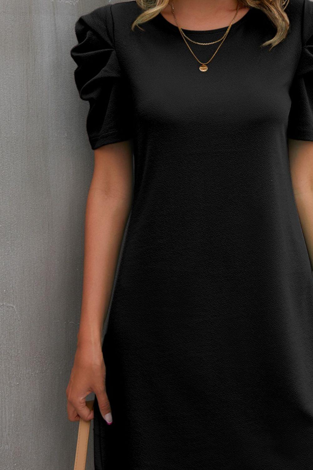 Round Neck Puff Sleeve Mini Dress Carauana Store