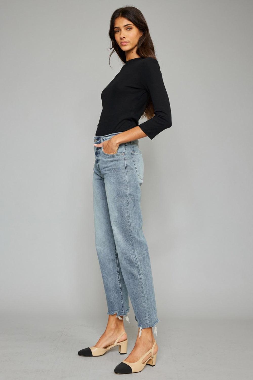 Kancan High Waist Raw Hem Cropped Wide Leg Jeans Carauana Store