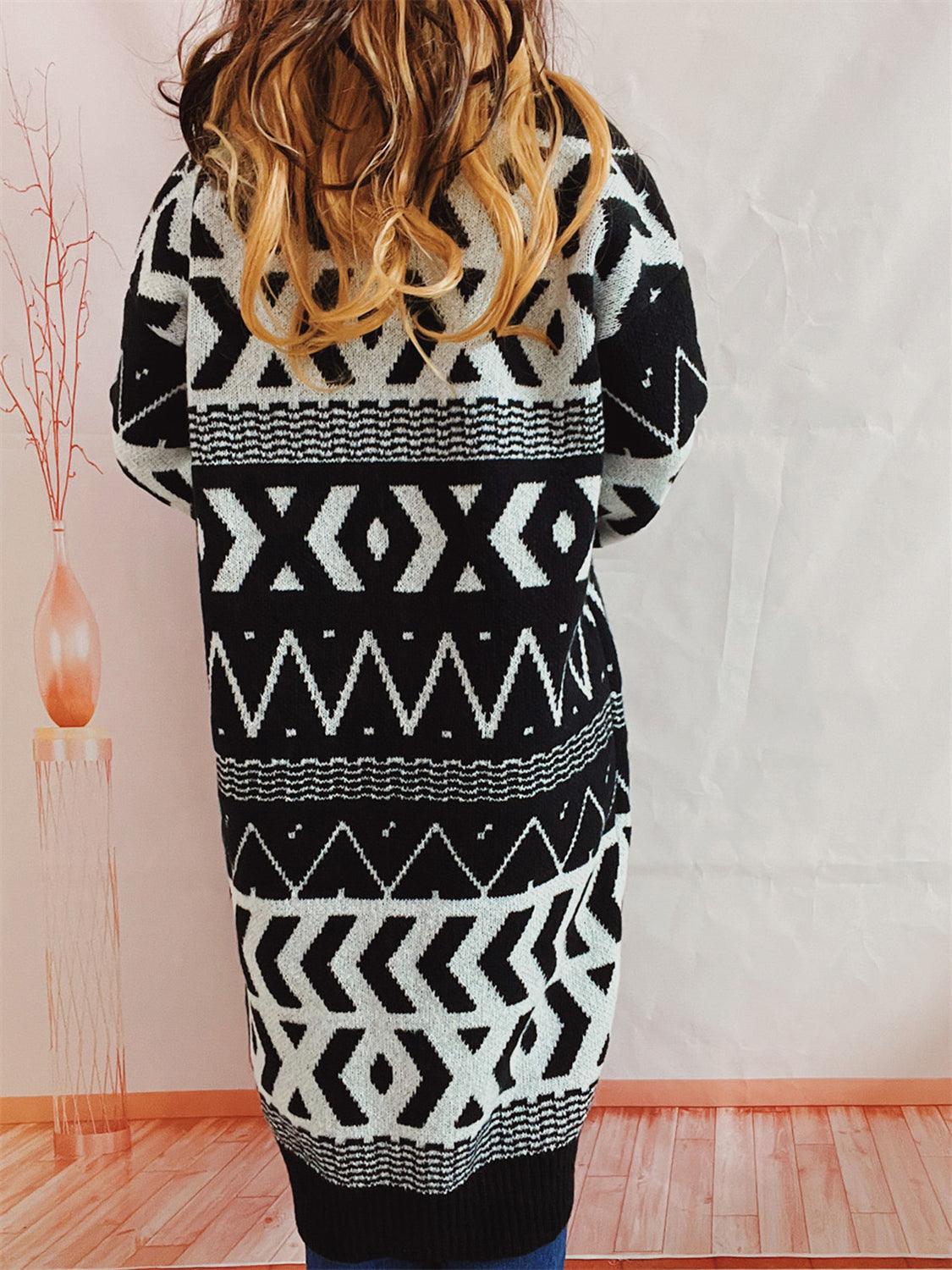 Geometric Button Front Longline Cardigan Carauana Store