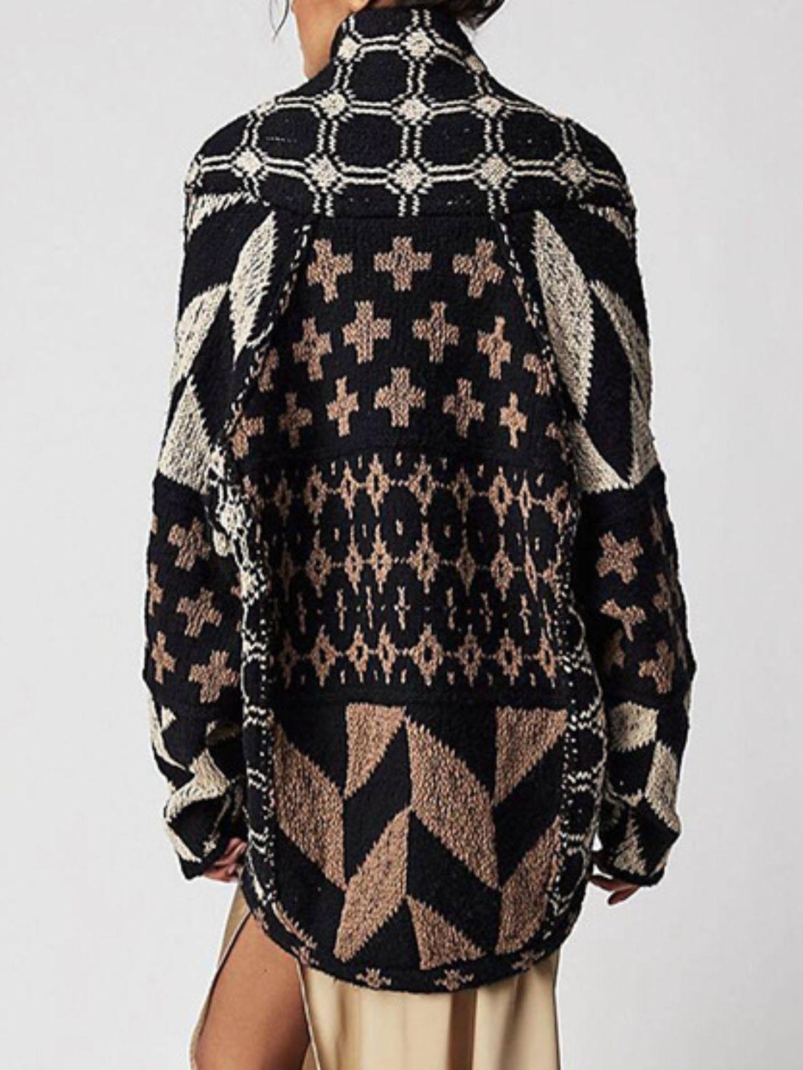 Collared Neck Long Sleeve Cardigan Carauana Store