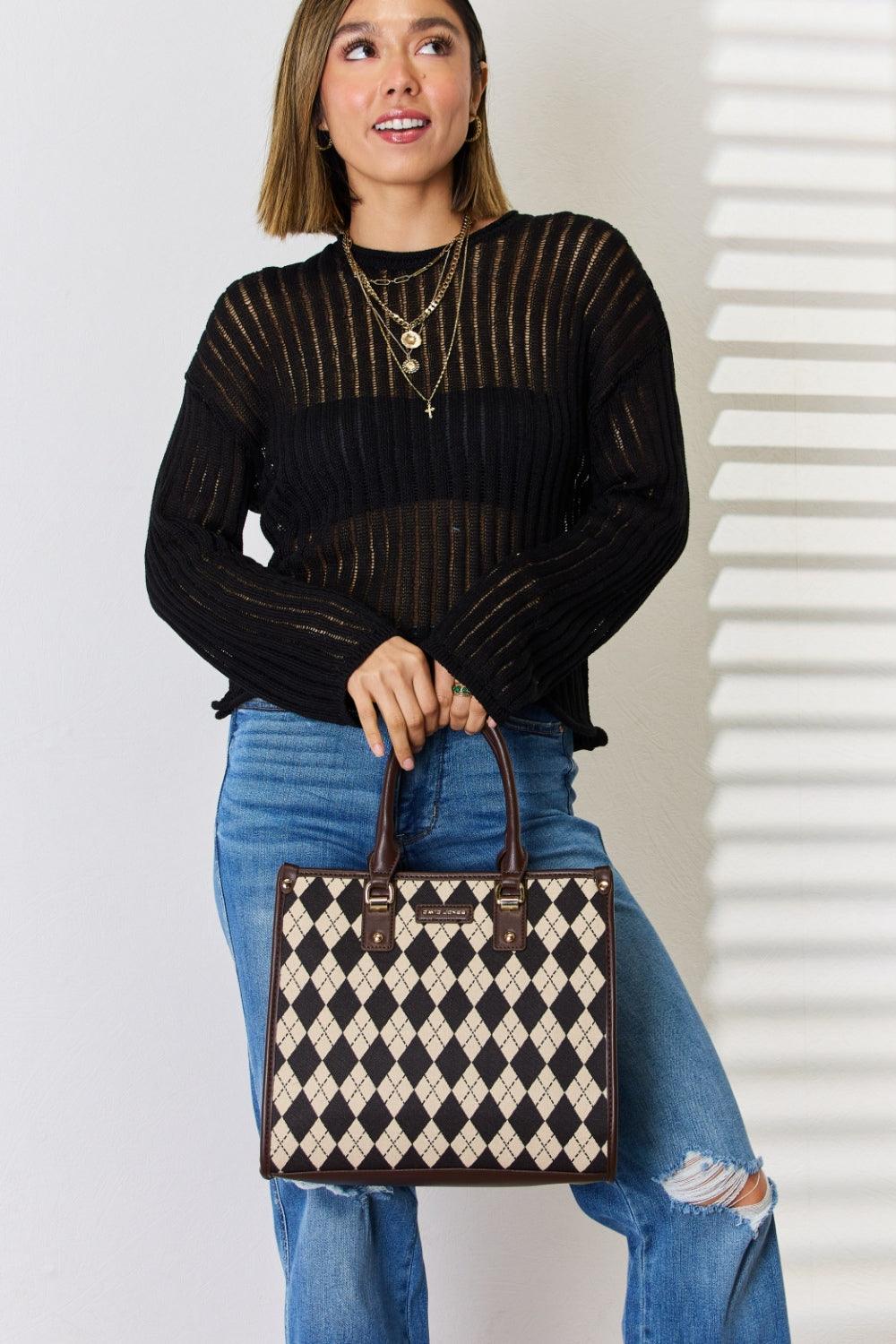 David Jones Argyle Pattern PU Leather Handbag Carauana Store