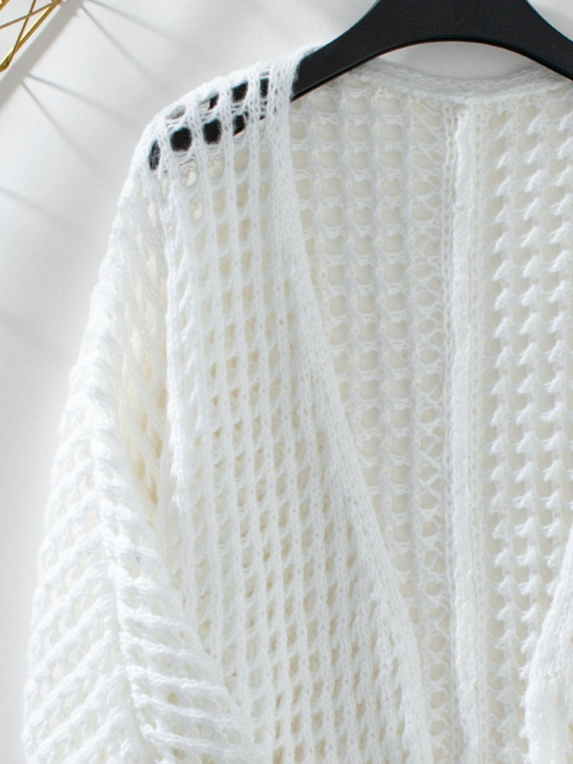 Openwork Open Front Long Sleeve Cardigan Carauana Store