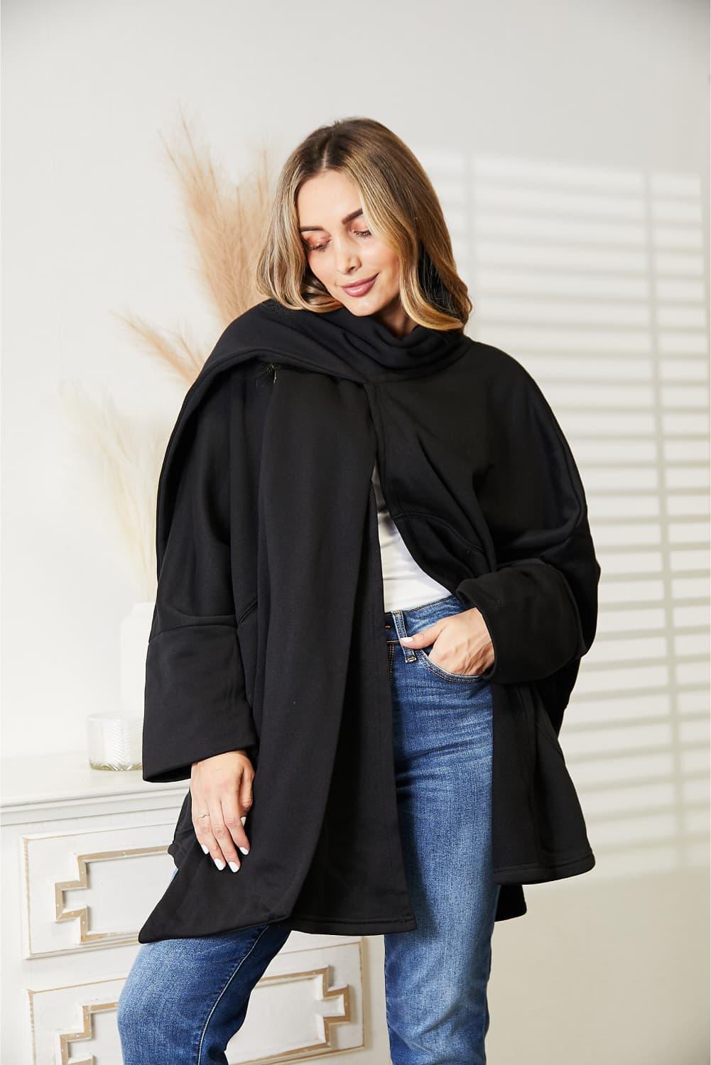 HEYSON Full Size Open Front Cardigan with Scarf Design Carauana Store