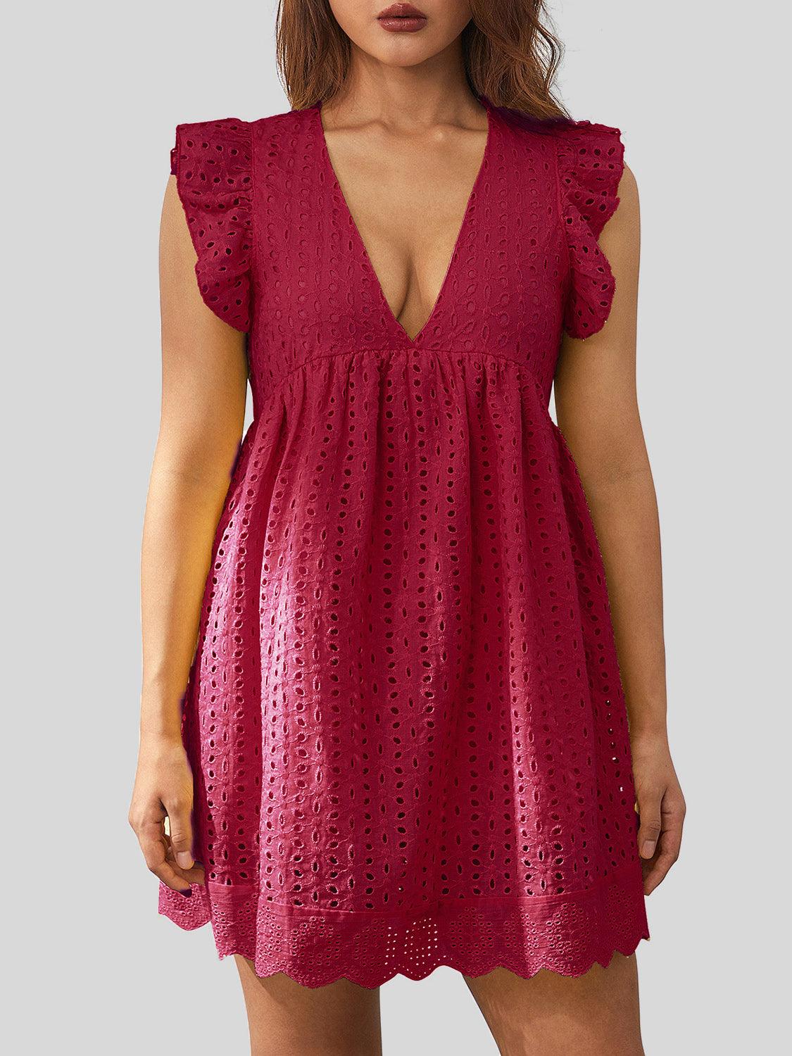 Ruffled Eyelet Cap Sleeve Mini Dress Carauana Store