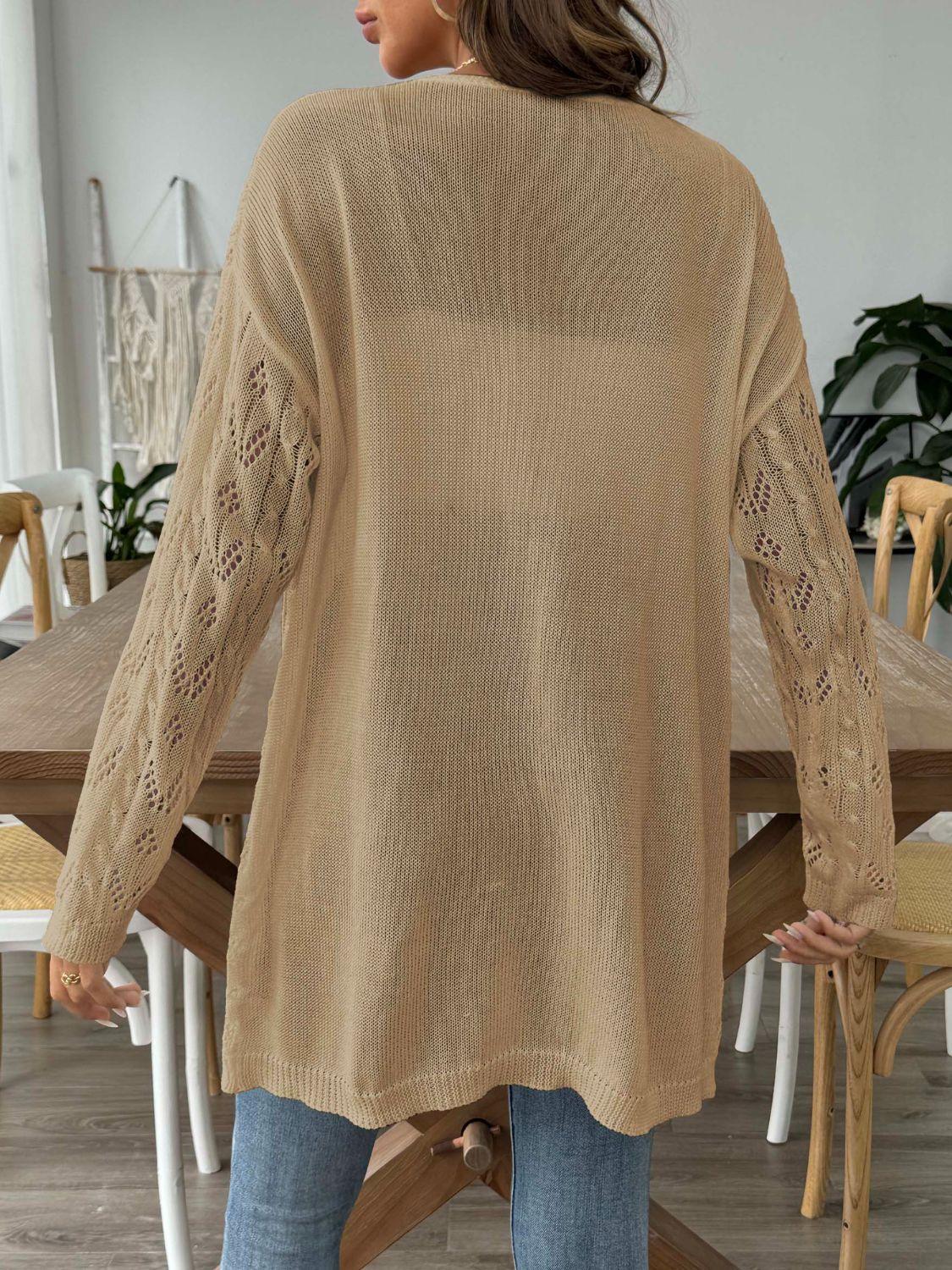 Openwork Open Front Long Sleeve Cardigan Carauana Store