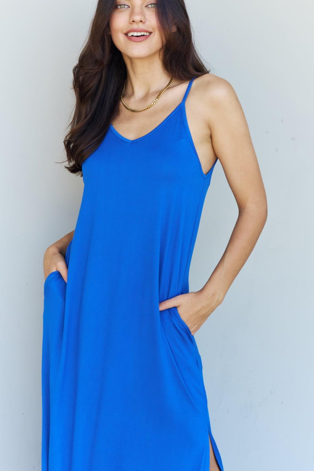 Ninexis Good Energy Full Size Cami Side Slit Maxi Dress in Royal Blue Carauana Store