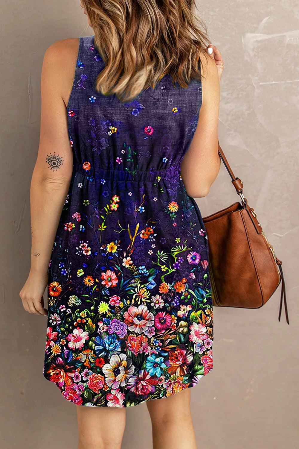 Double Take Scoop Neck Buttoned Sleeveless Magic Dress with Pockets Carauana Store