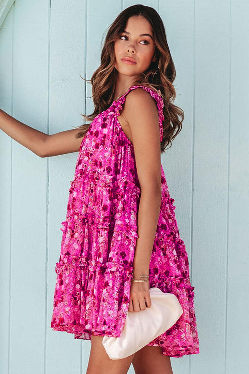 Printed Square Neck Sleeveless Mini Dress Carauana Store