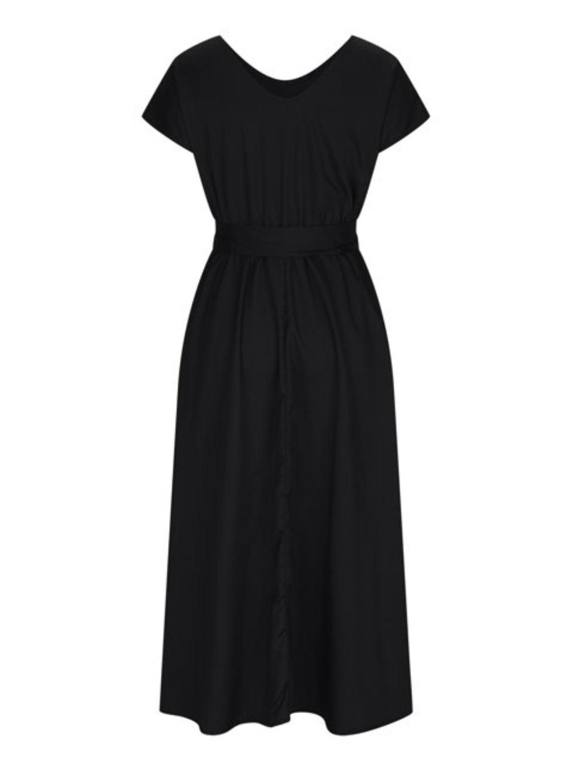 Ruched V-Neck Cap Sleeve Dress Carauana Store