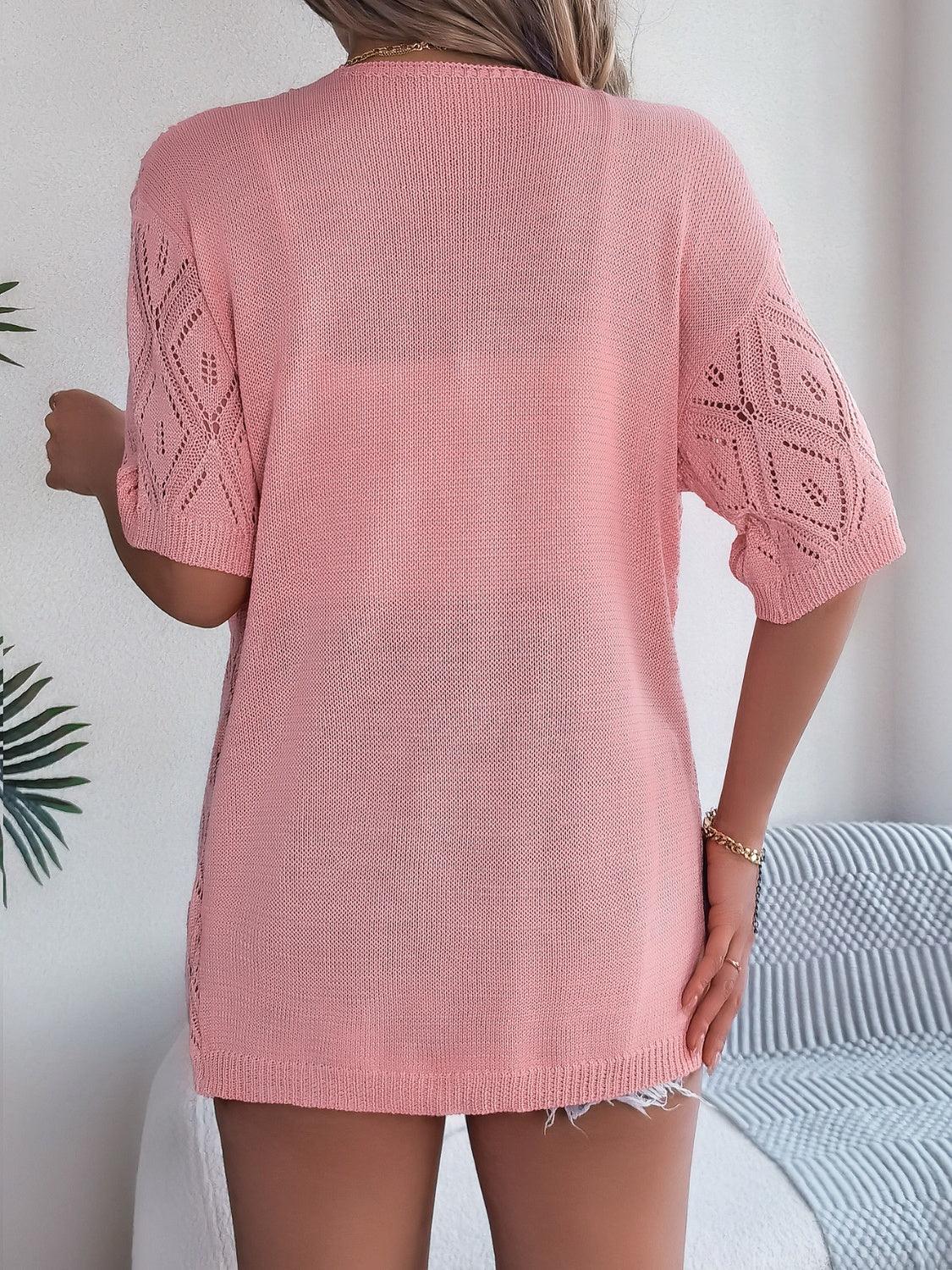 Openwork Open Front Half Sleeve Cardigan Carauana Store