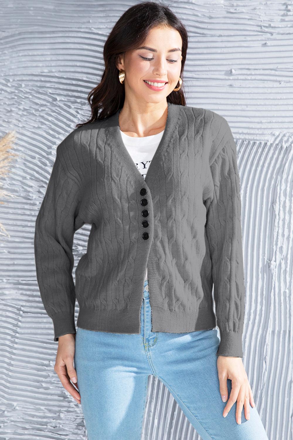 Cable-Knit Button Up Dropped Shoulder Cardigan Carauana Store