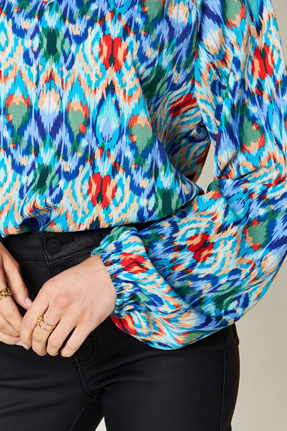 Double Take Full Size Printed Balloon Sleeve Blouse Carauana Store
