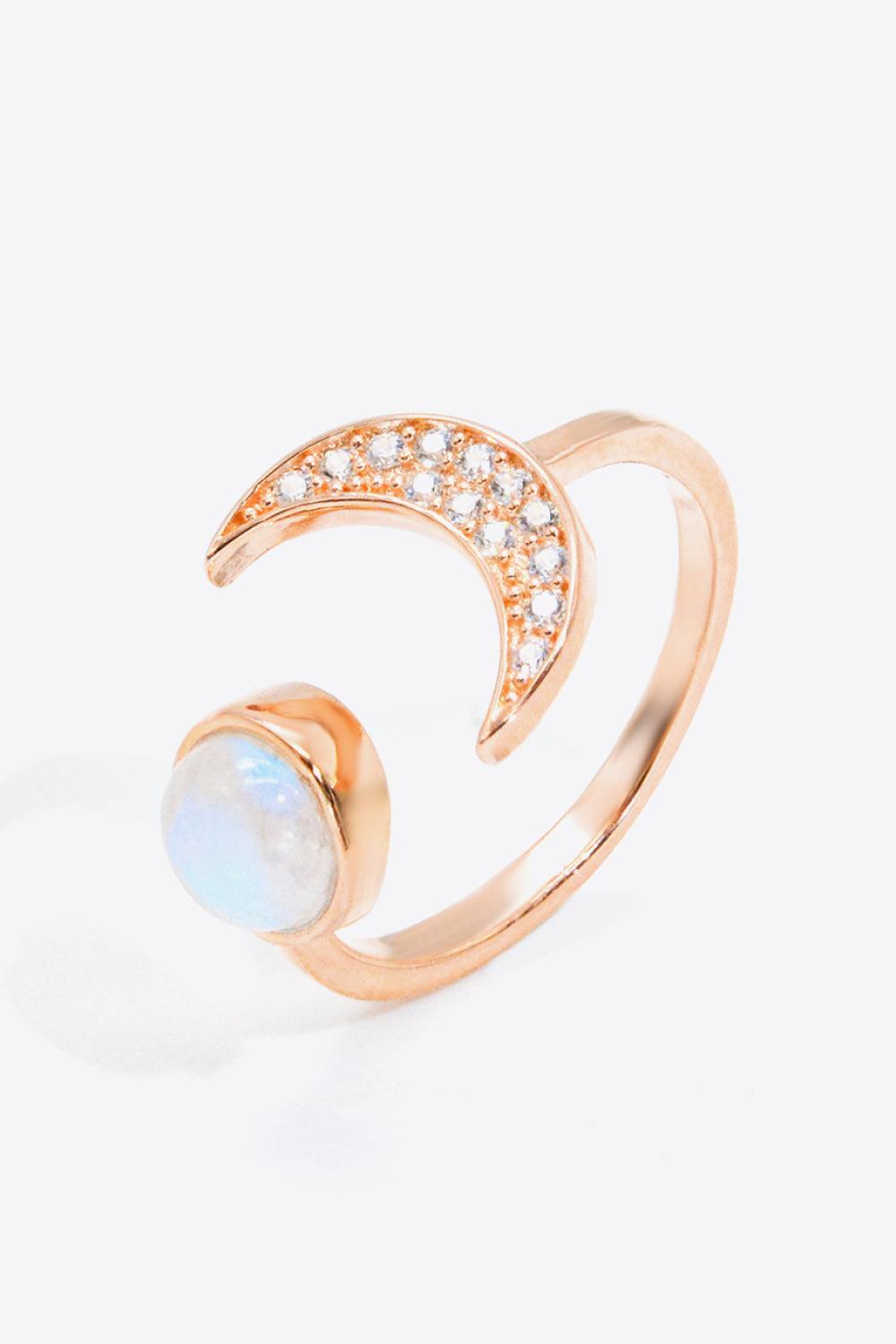 Natural Moonstone and Zircon Sun & Moon Open Ring Carauana Store