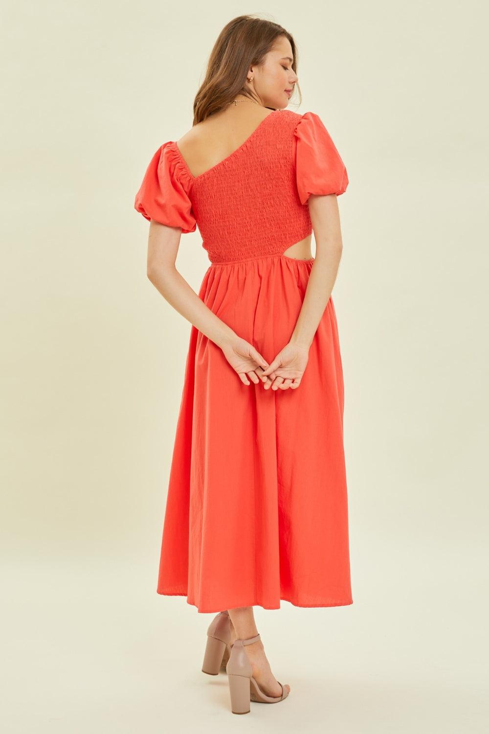 HEYSON Smocked Cutout Midi Dress Carauana Store