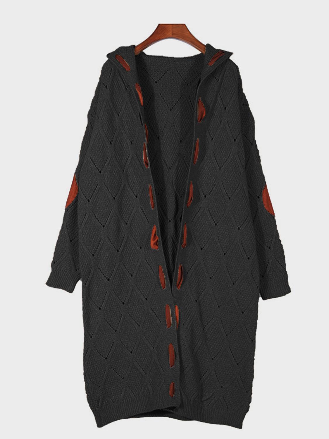 Openwork Long Sleeve Open Front Hooded Cardigan Carauana Store