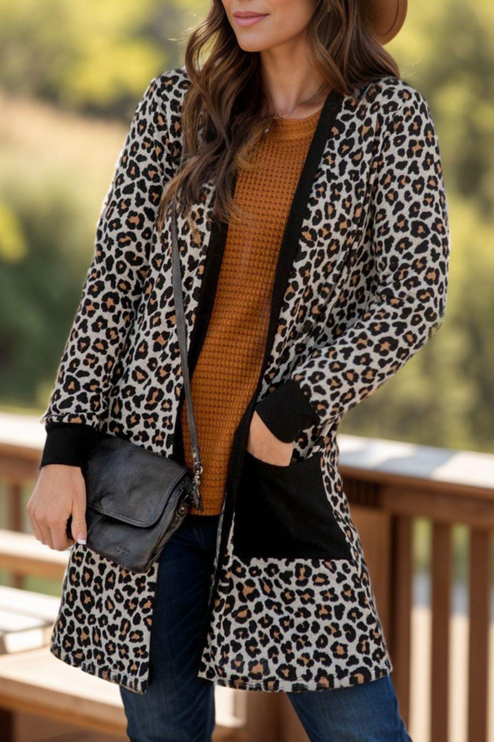 Pocketed Leopard Open Front Cover Up Carauana Store