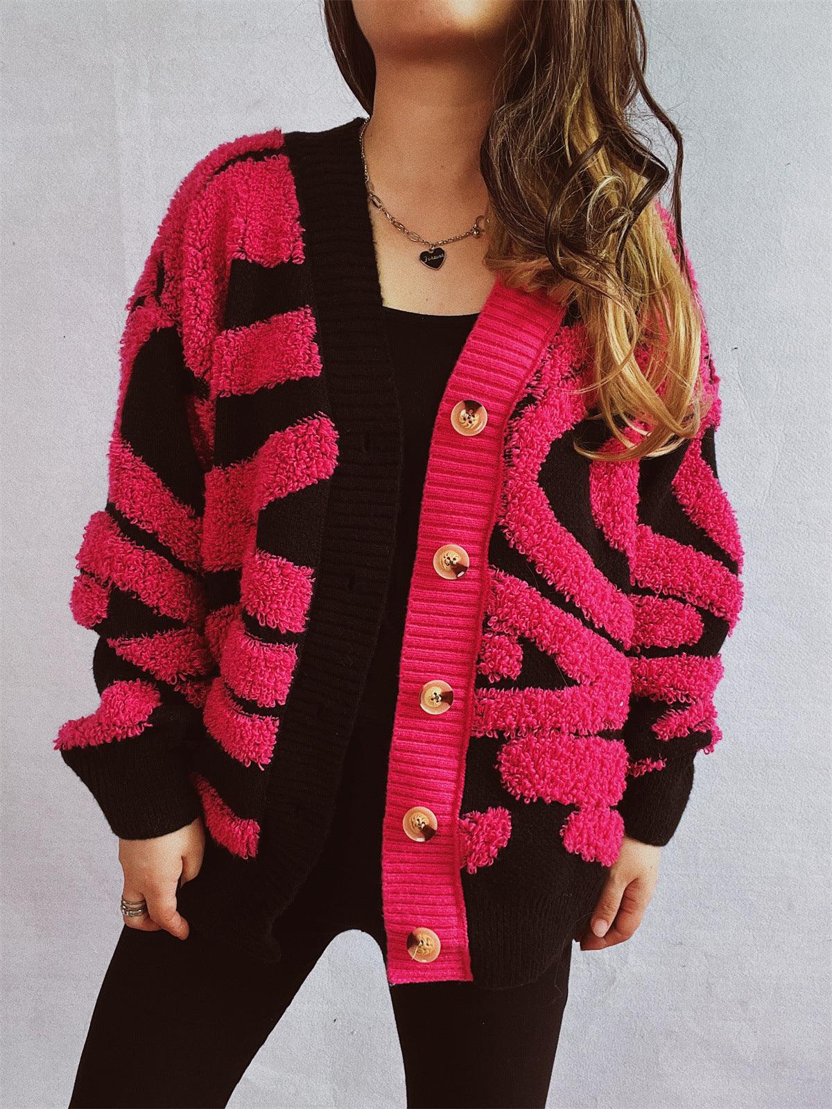Contrast Button Up Long Sleeve Cardigan Carauana Store
