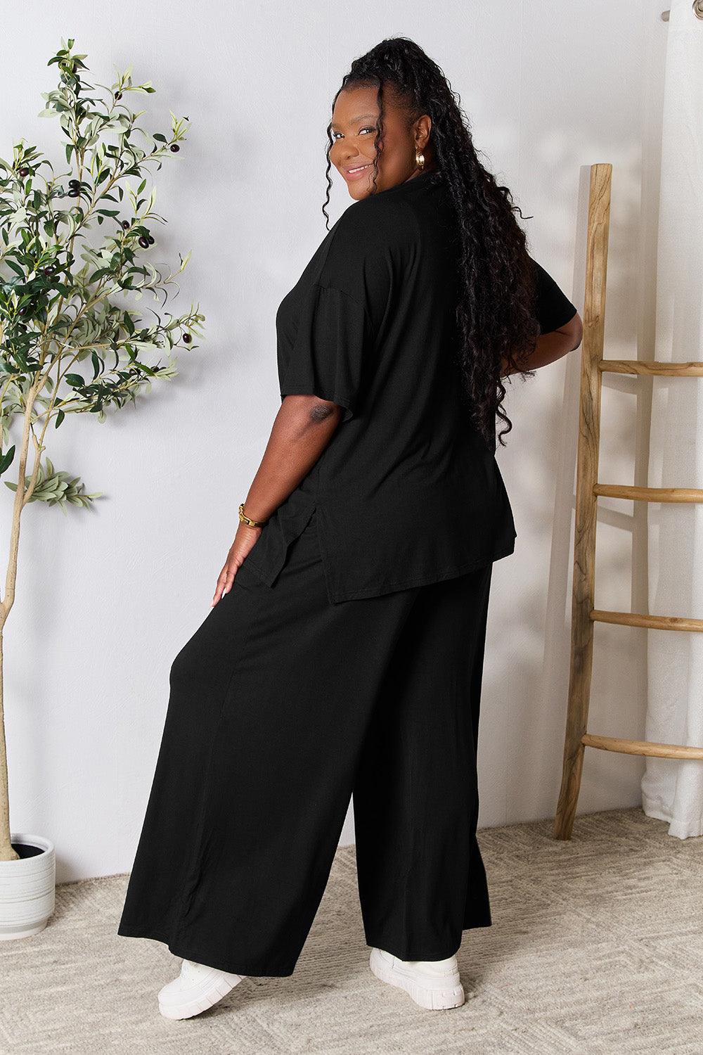 Double Take Full Size Round Neck Slit Top and Pants Set Carauana Store