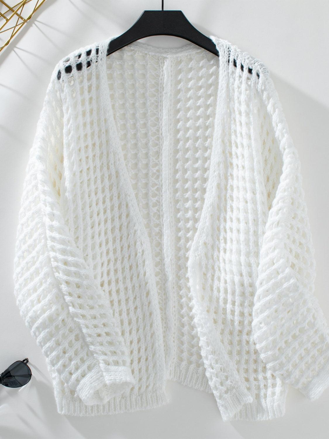 Openwork Open Front Long Sleeve Cardigan Carauana Store