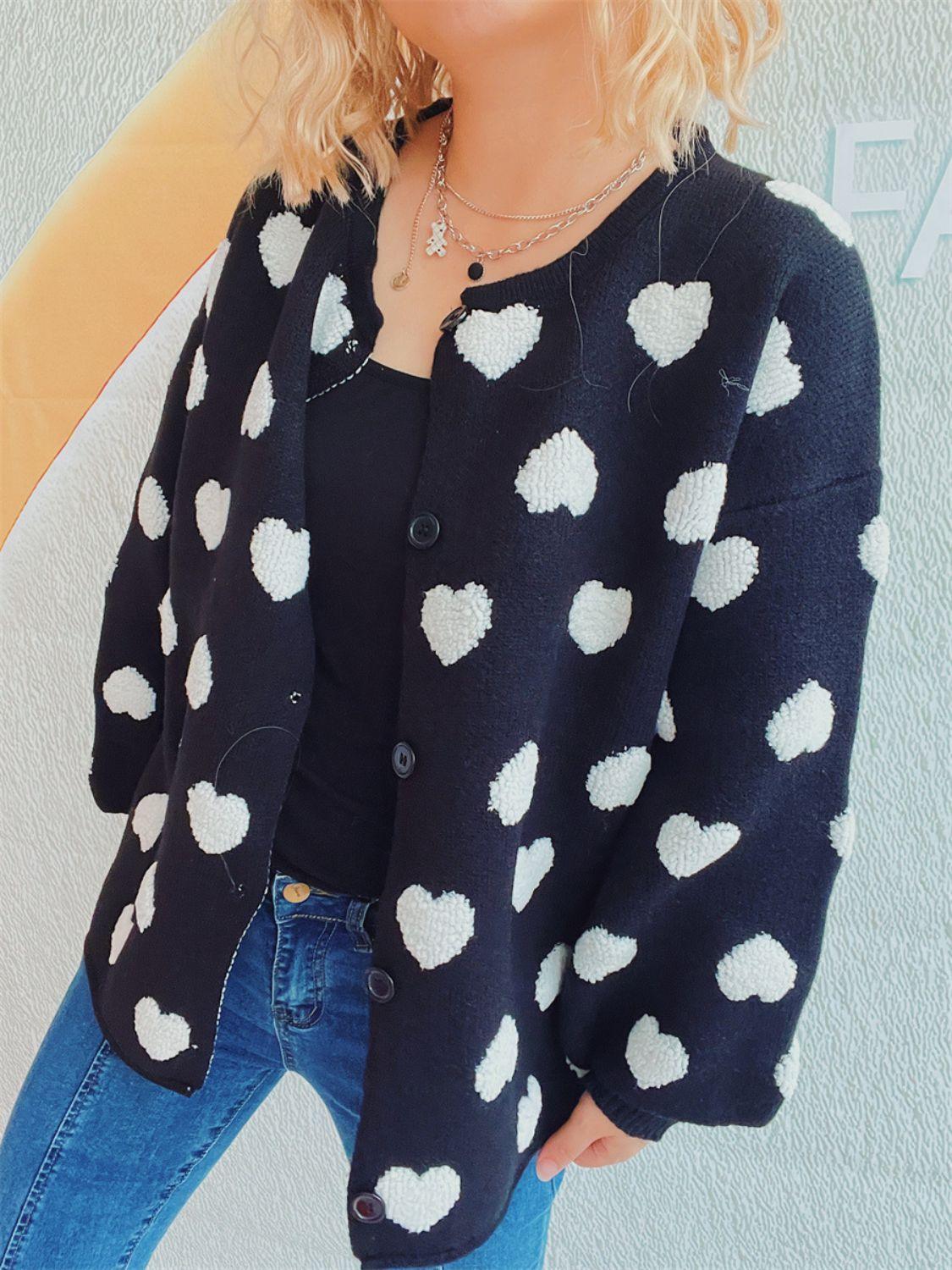 Heart Button Up Long Sleeve Cardigan Carauana Store