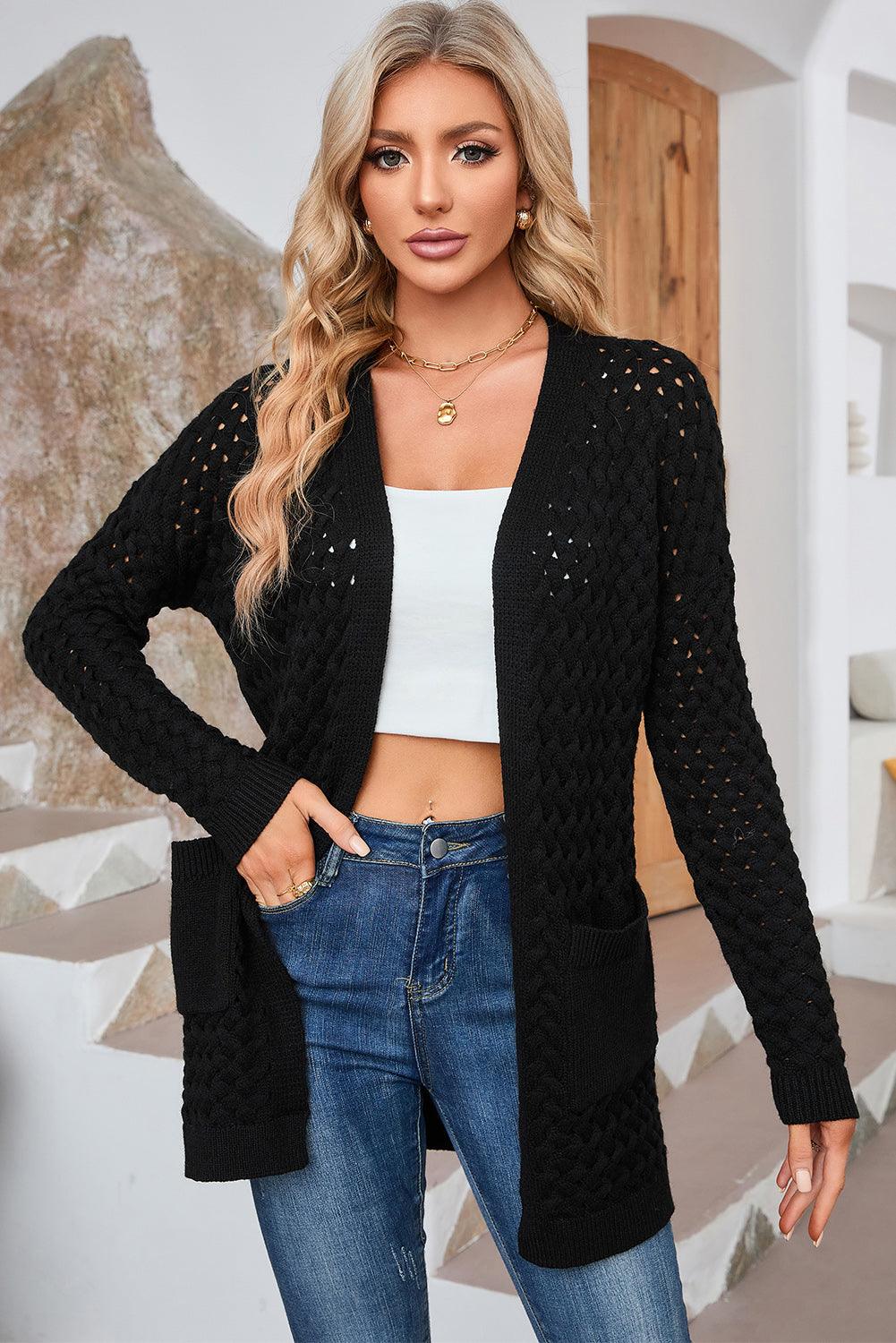 Open Front Dropped Shoulder Cardigan with Pockets Carauana Store