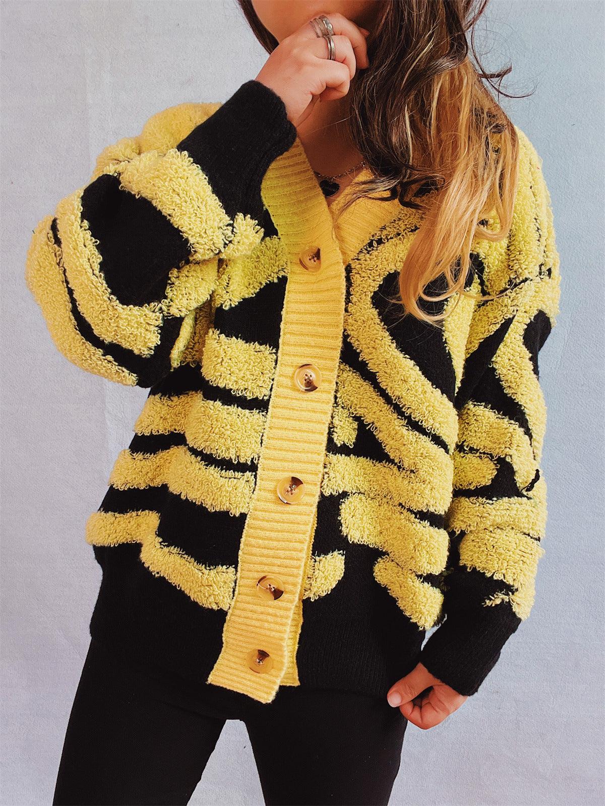 Contrast Button Up Long Sleeve Cardigan Carauana Store