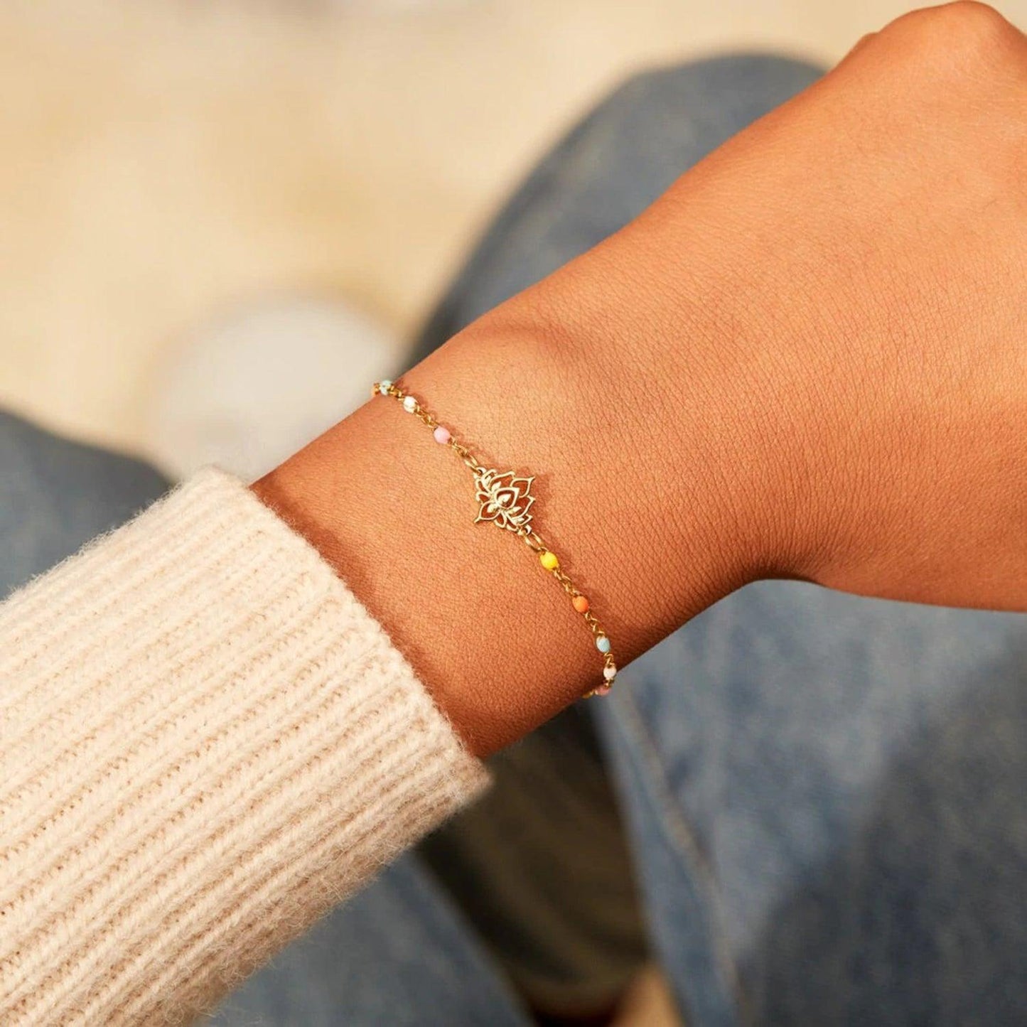 Lotus Shape 18K Gold-Plated Bead Bracelet Carauana Store