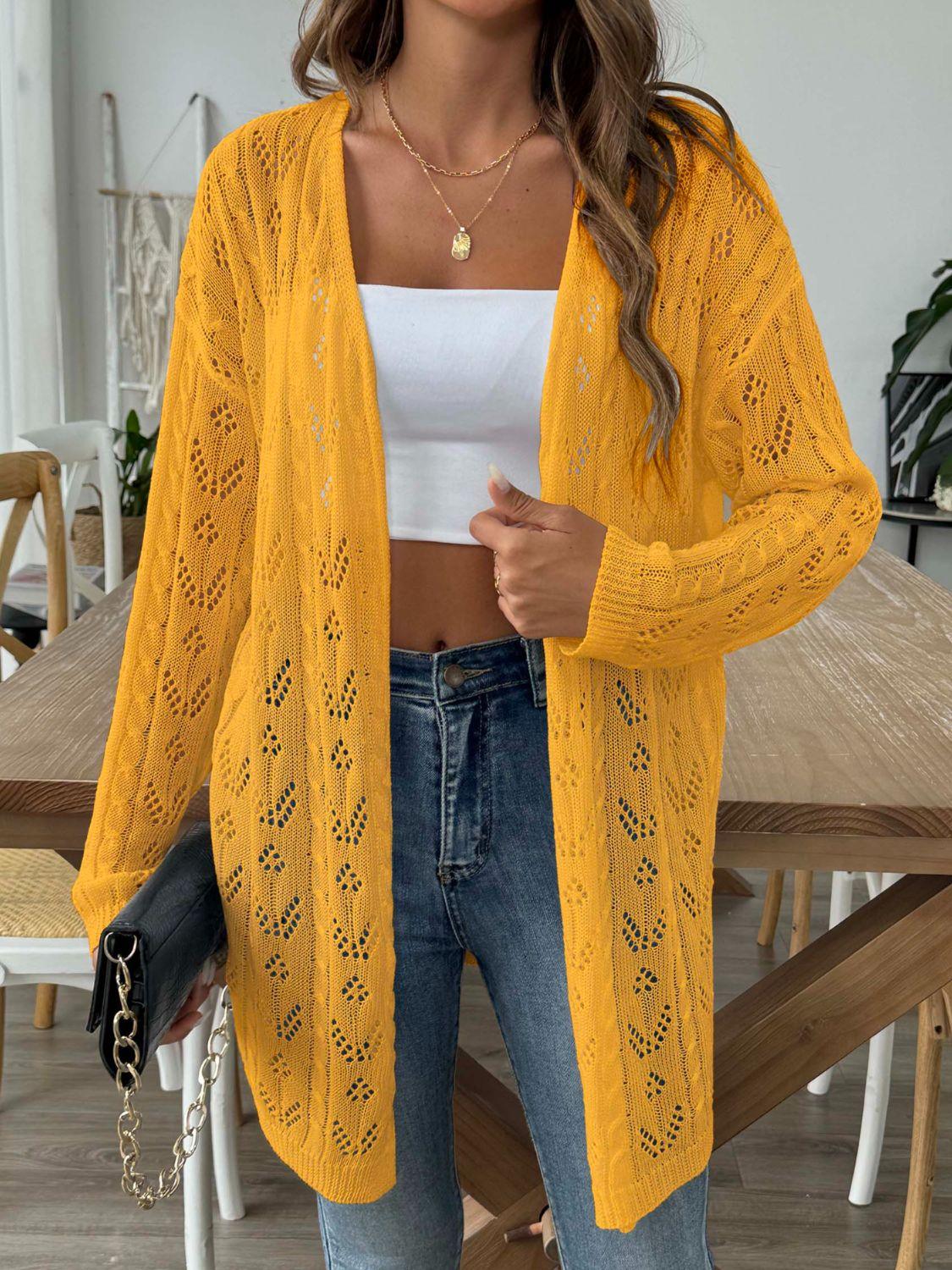 Openwork Open Front Long Sleeve Cardigan Carauana Store