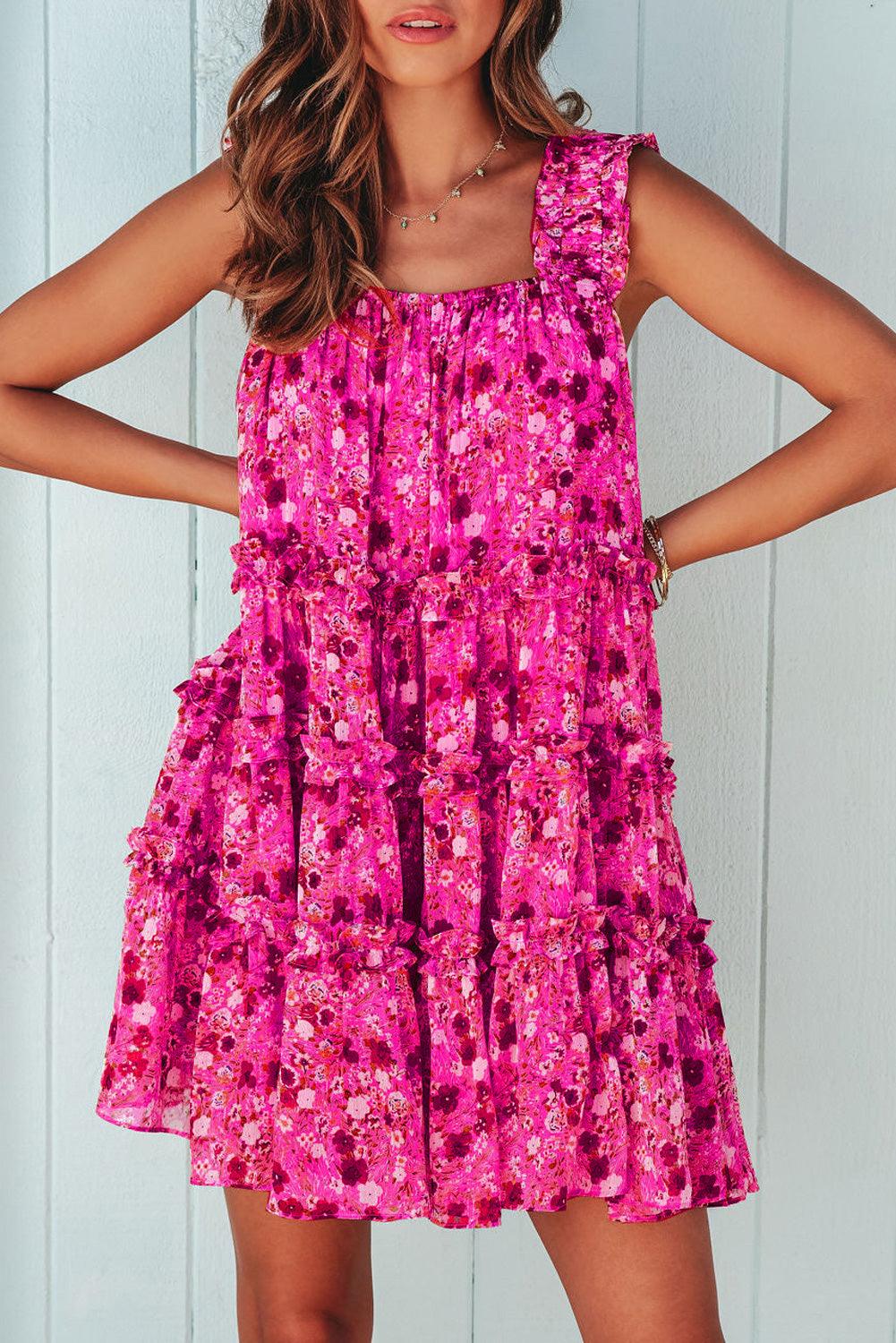Printed Square Neck Sleeveless Mini Dress Carauana Store