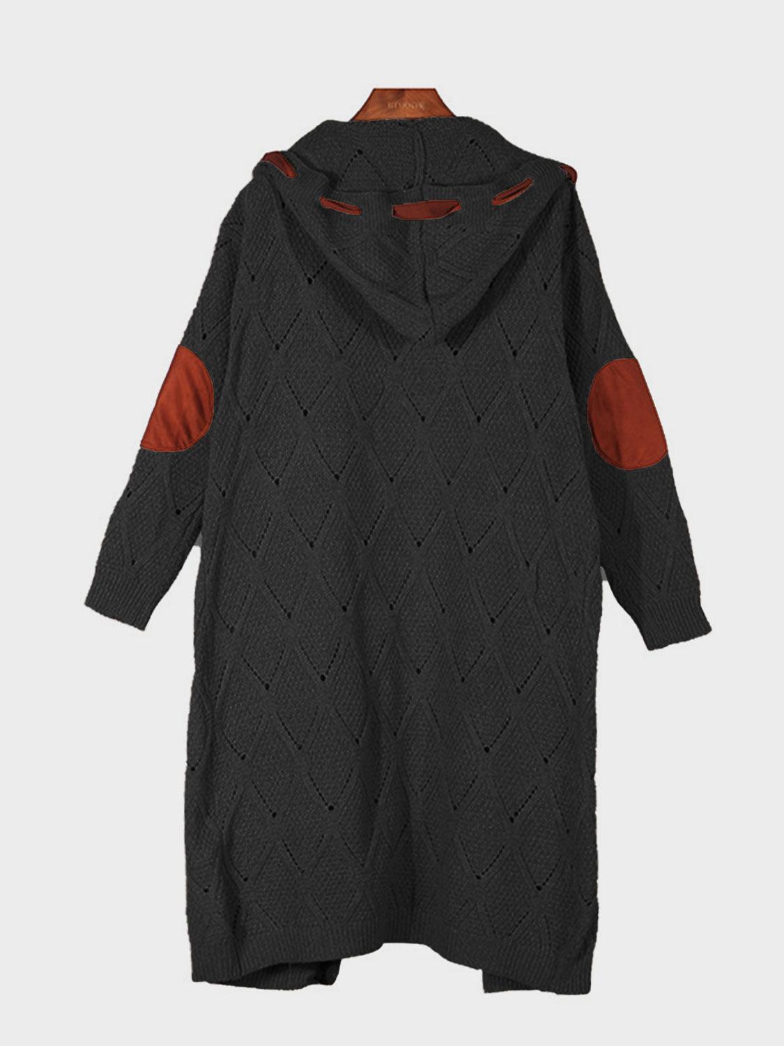 Openwork Long Sleeve Open Front Hooded Cardigan Carauana Store