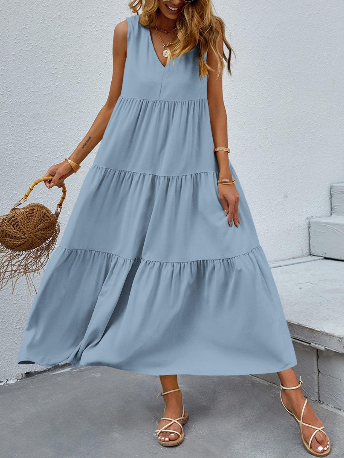 Tiered V-Neck Sleeve Dress Carauana Store