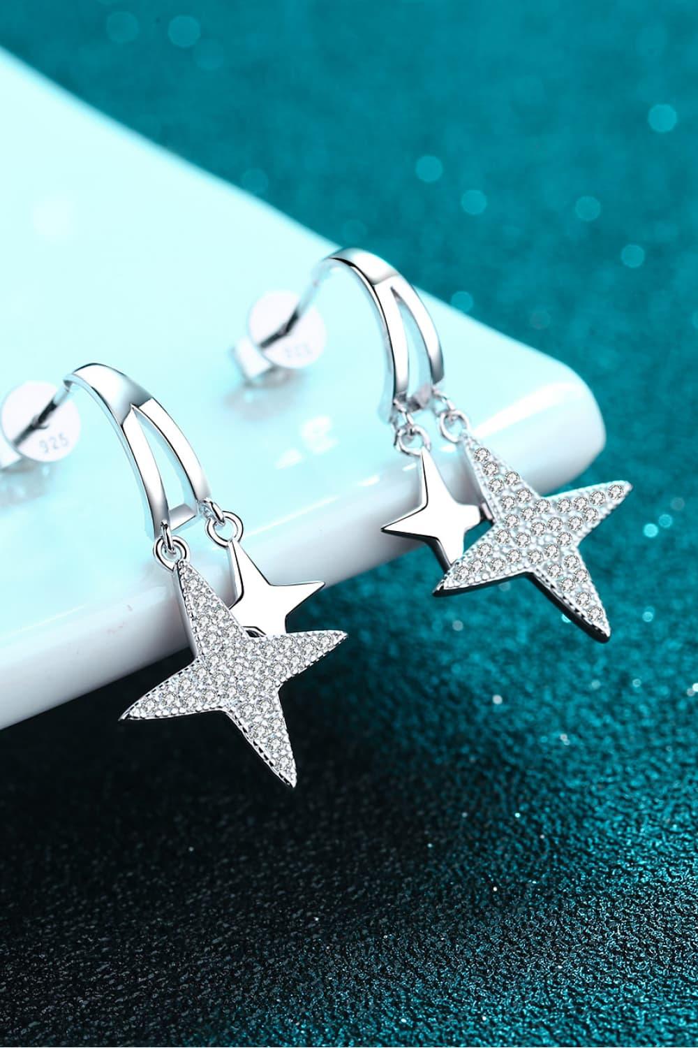 Moissanite Star Rhodium-Plated Drop Earrings Carauana Store