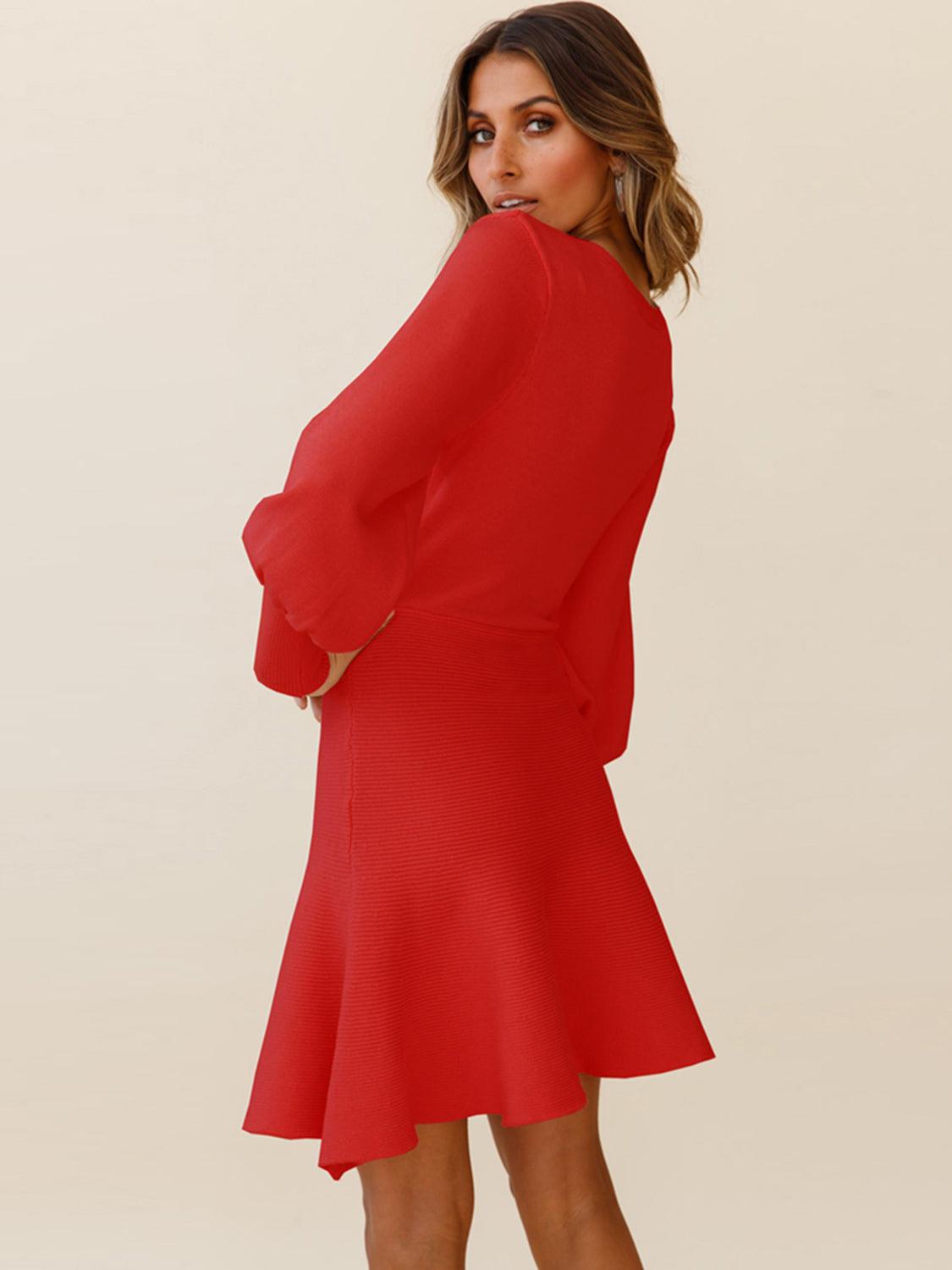 Round Neck Lantern Sleeve Sweater Dress Carauana Store