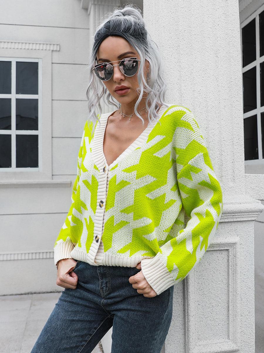 Houndstooth Button Down Cardigan Carauana Store
