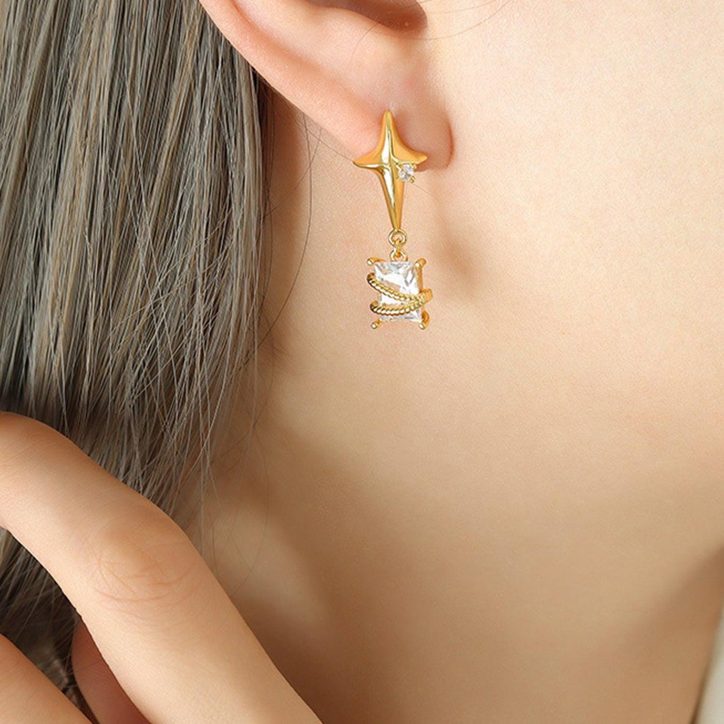 Zircon Copper Geometric Drop Earrings Carauana Store