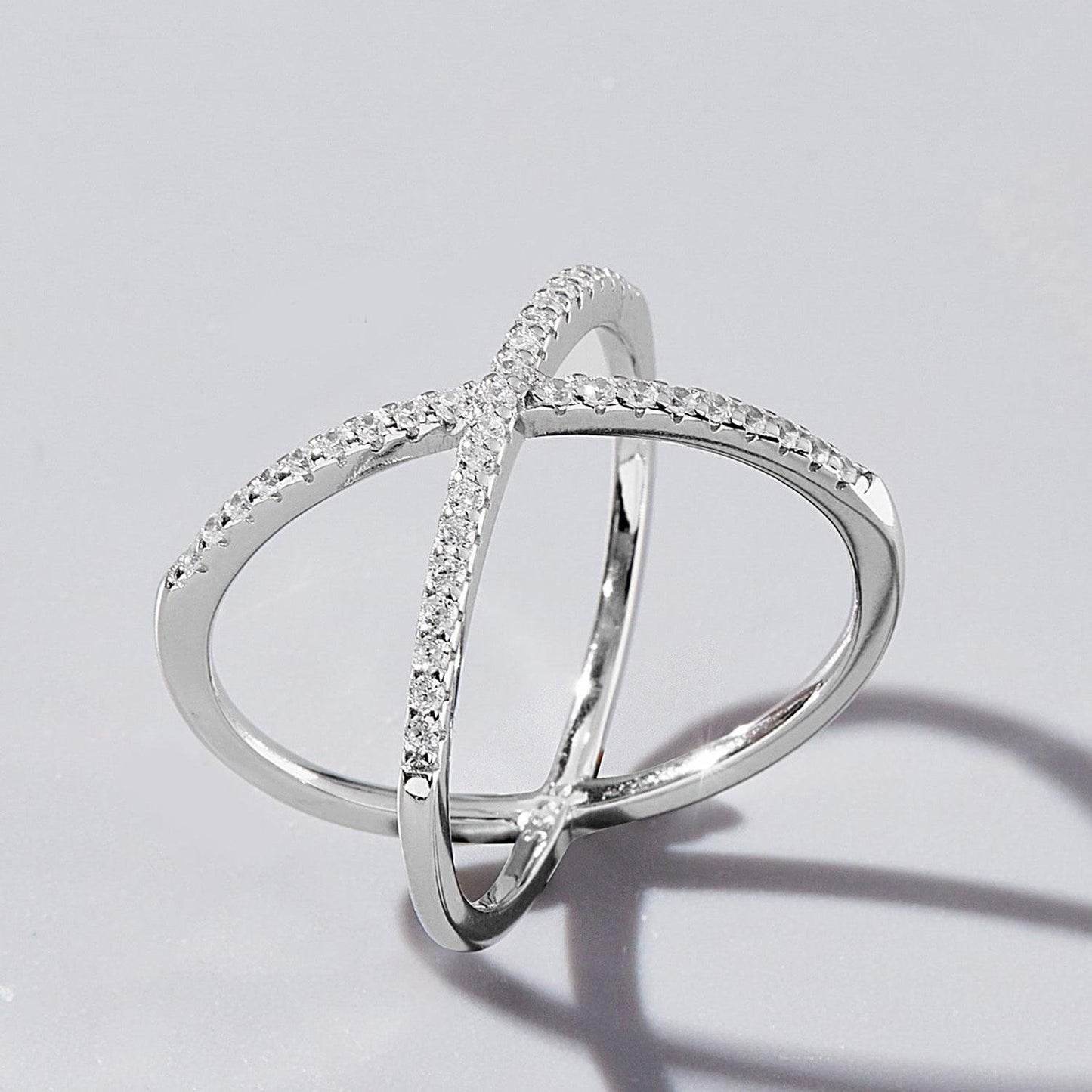 X Shape Inlaid Zircon 925 Sterling Silver Ring Carauana Store