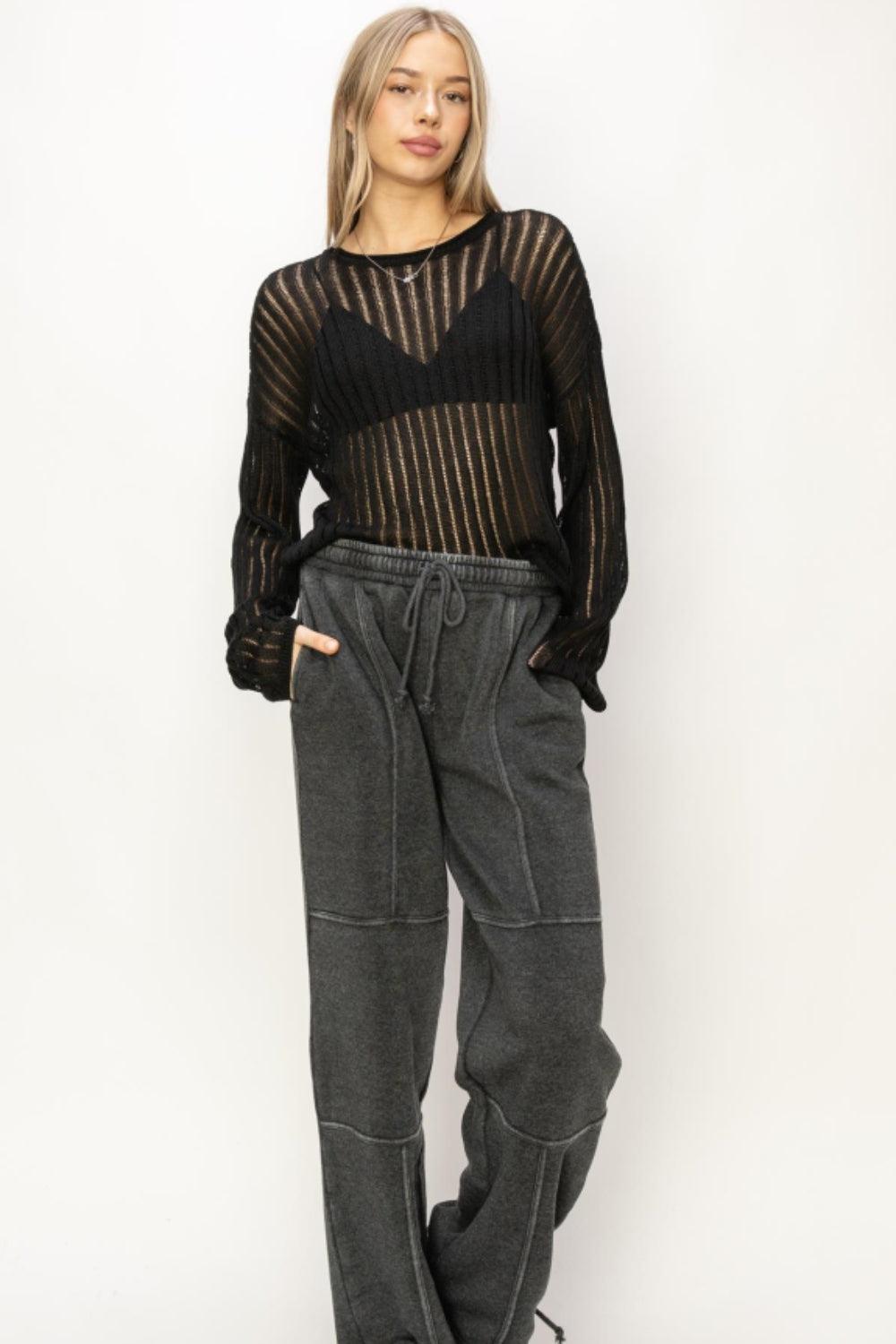 HYFVE Openwork Ribbed Long Sleeve Knit Top Carauana Store
