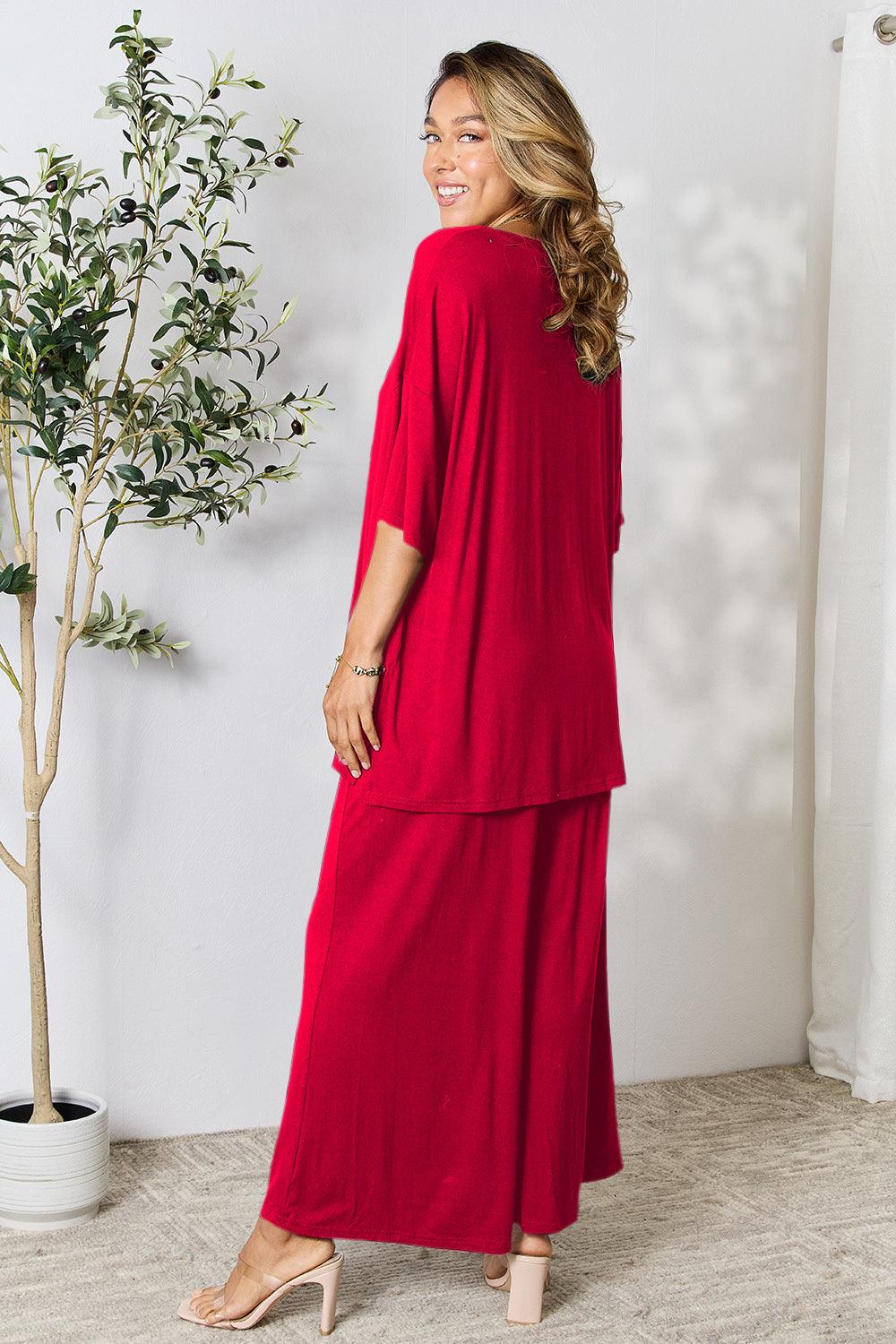 Double Take Full Size Round Neck Slit Top and Pants Set Carauana Store