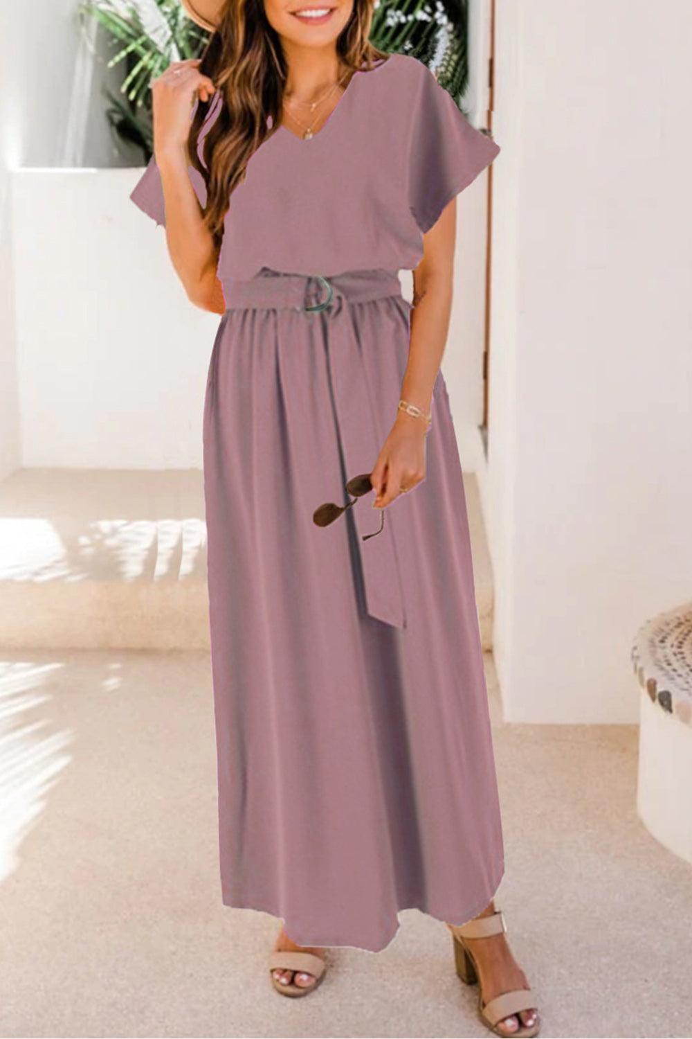 Ruched V-Neck Cap Sleeve Dress Carauana Store