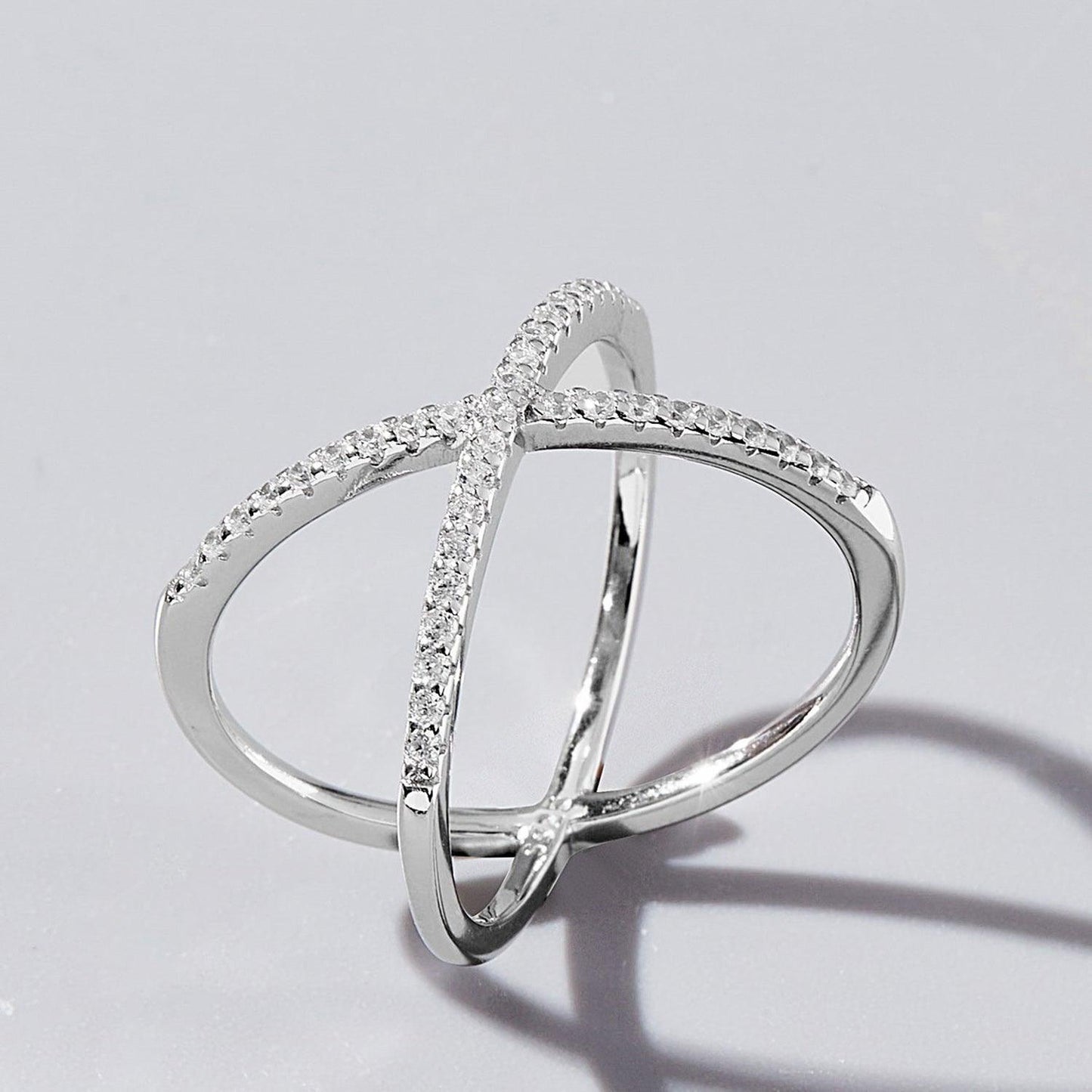 X Shape Inlaid Zircon 925 Sterling Silver Ring Carauana Store