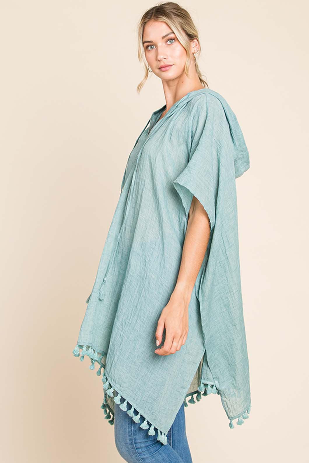 Cotton Bleu by Nu Label Tassel Hem Hooded Cover Up Carauana Store