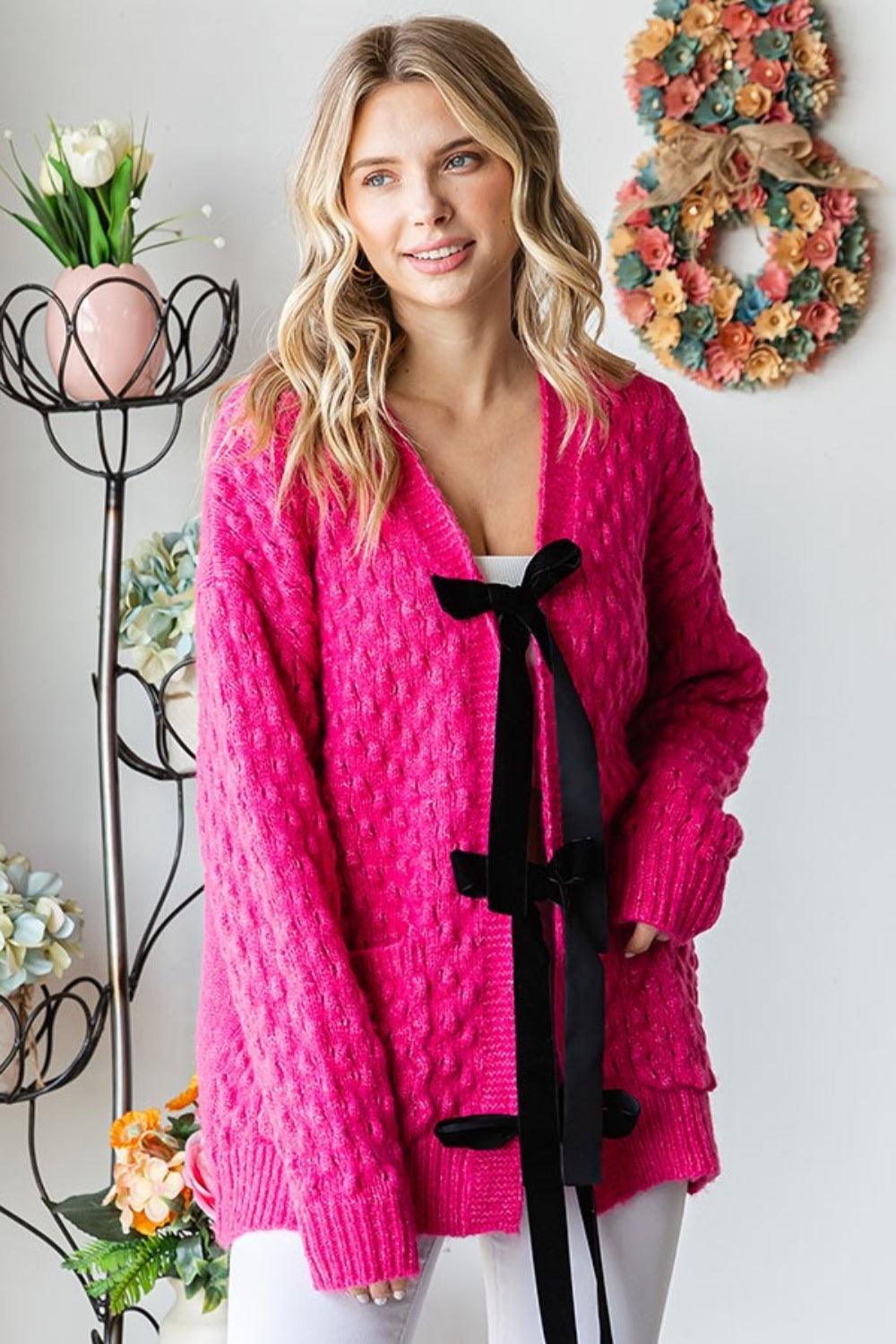 First Love Tie Closure Open Knit Cardigan Carauana Store