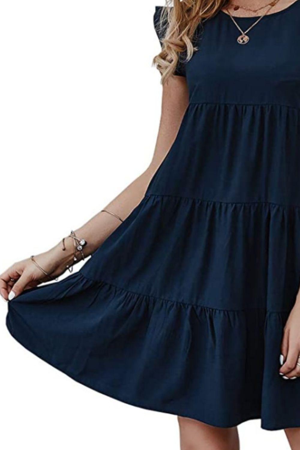Ruffled Round Neck Cap Sleeve Mini Dress Carauana Store