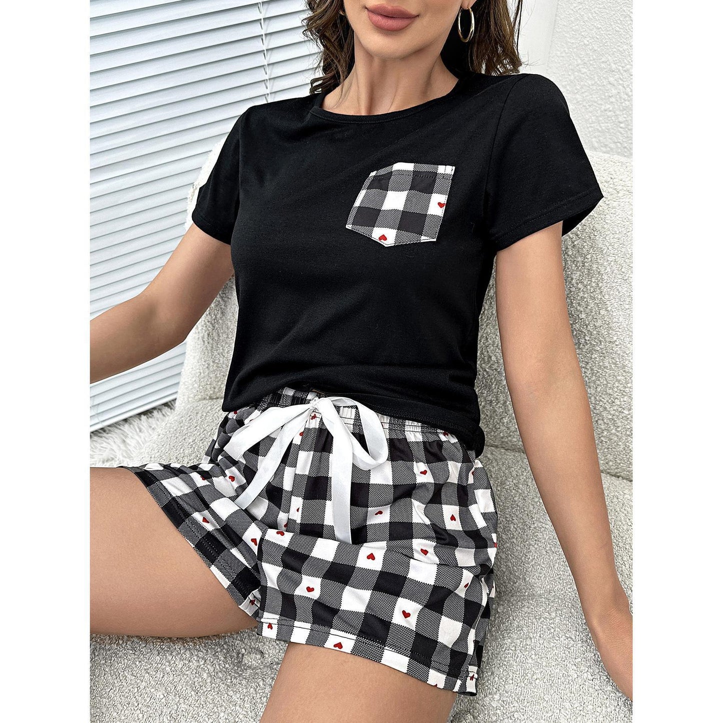 Plaid Heart Top and Shorts Lounge Set Carauana Store