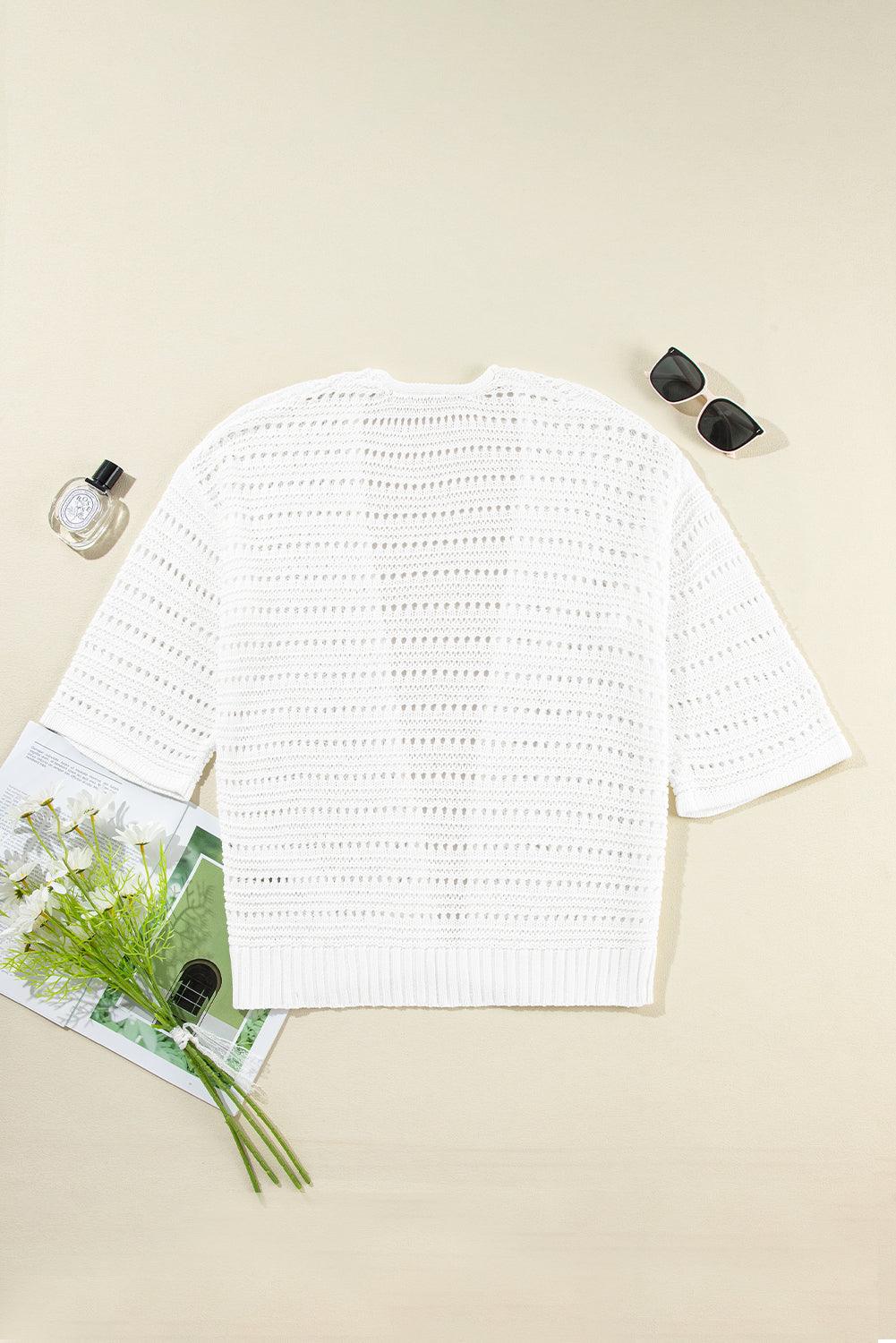 Openwork Open Front Long Sleeve Cardigan Carauana Store