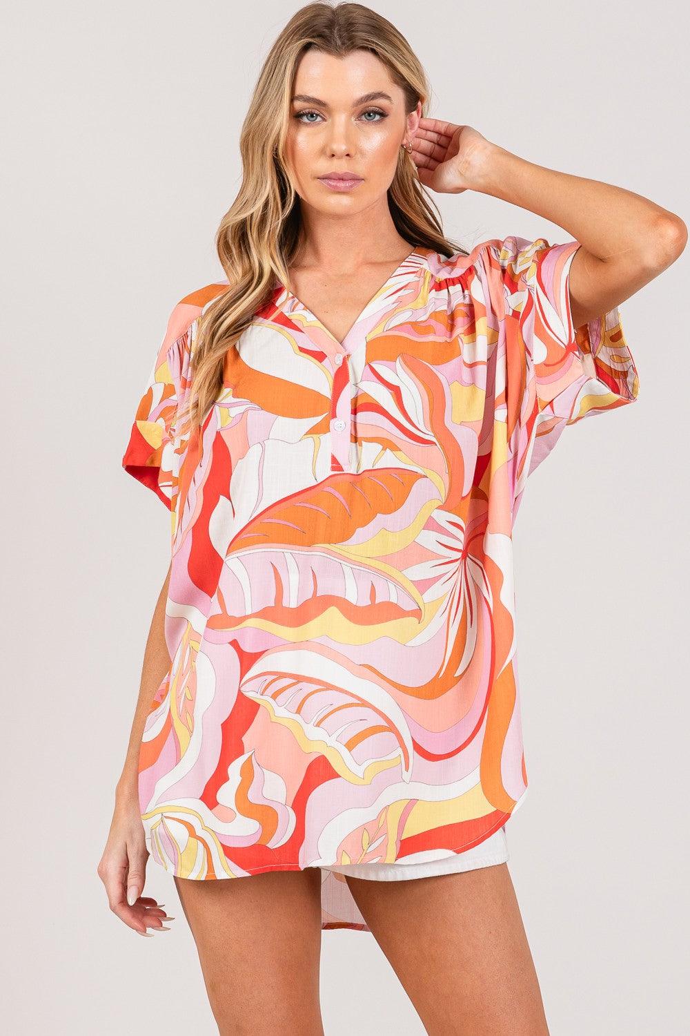 SAGE + FIG Abstract Print Half Button Blouse Carauana Store